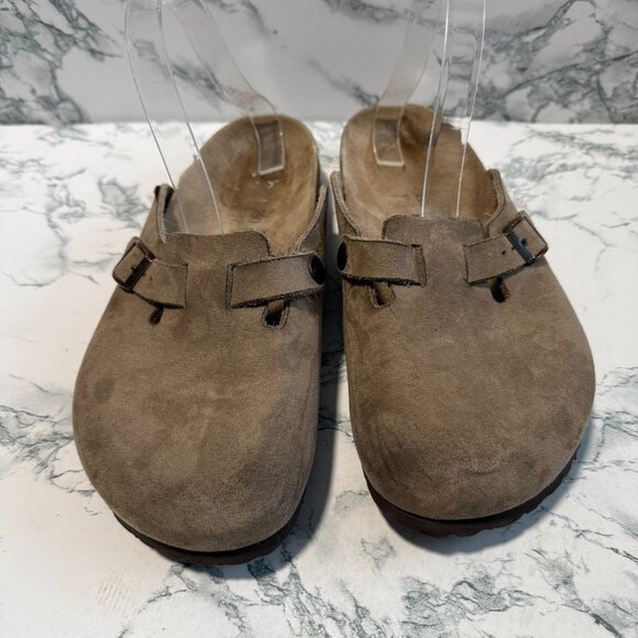 Birkenstock Tatami Women 9N Boston Clog Shoe Comfort Slip On Beige Suede Buckle - Picture 2 of 5